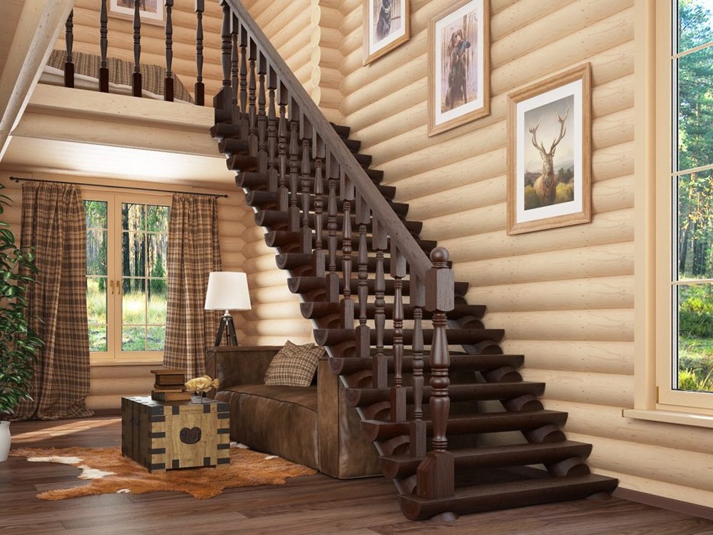 Деревянная лестница в доме на второй этаж
