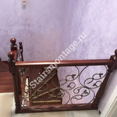 П-образная лестница на заказ из бетона обшитая дубом № 98