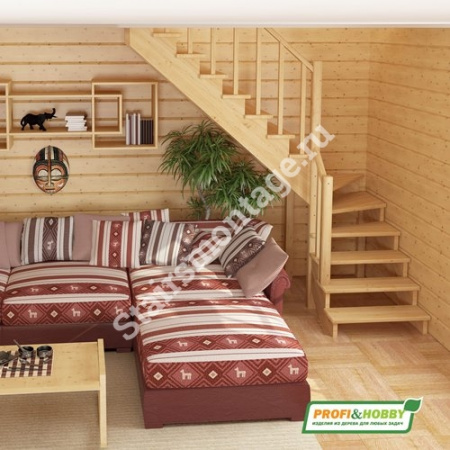 Лестница Г-образная с подступенками К-001м/2 из сосны