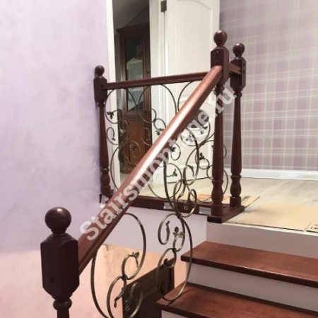 П-образная лестница на заказ из бетона обшитая дубом № 98