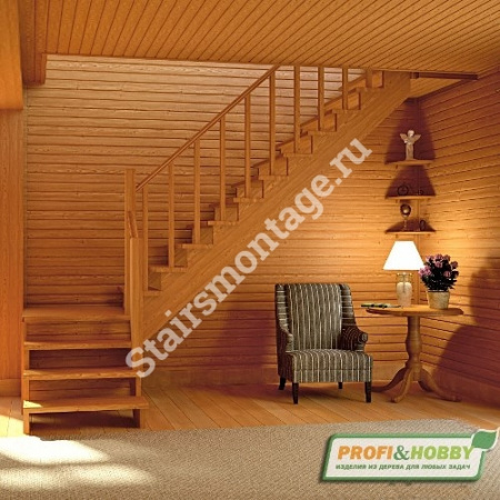 Лестница Г-образная К-002м/1 из сосны с подступенками