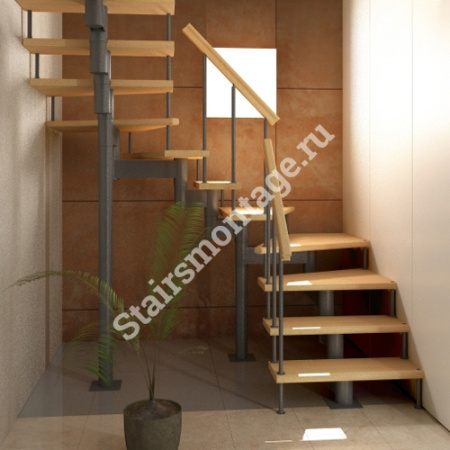 Лестница  П-образная № 111 на больцах из хвойных пород дерева Лестница  П-образная № 111 на больцах из хвойных пород дерева