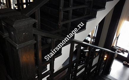 Бетонная лестница отделанная дубом №160