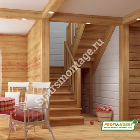 Лестница П-образная с подступенками К-004м/1 из сосны