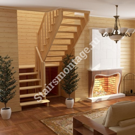 Лестница П-образная с подступенками К-004м/4 из сосны