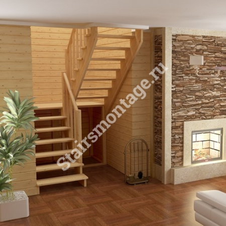 Лестница П-образная с подступенками К-004м/3 из сосны